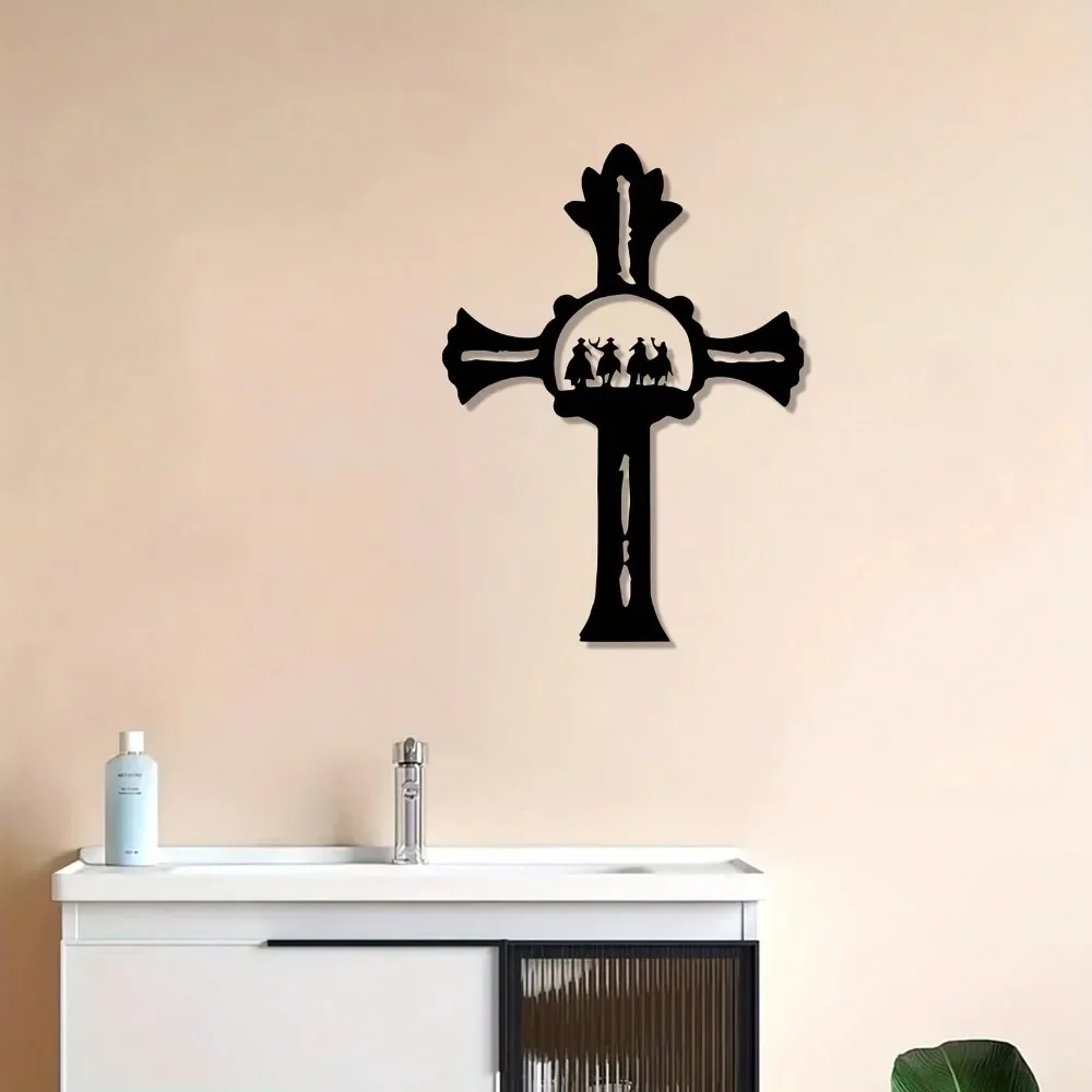 CIFBUY Vintage Metall-Kreuz Wandkunst Rustikale Eisen-Dekoration Pulverbeschichtetes Finish für Wohnzimmer Schlafzimmer Büro Zuhause Hängeschild