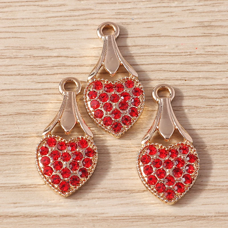 10 Stück 12x24mm Zarte Kristall-Liebesherz-Anhänger für Schmuckherstellung, Halsketten, Ohrringe, Armbänder, DIY-Bastelzubehör – Detail 3
