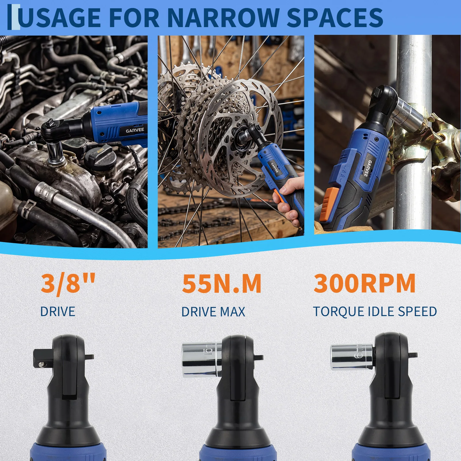 12V Cordless Electric Ratchet Wrench Set with 2 Batteries and 10 Sockets, 3/8