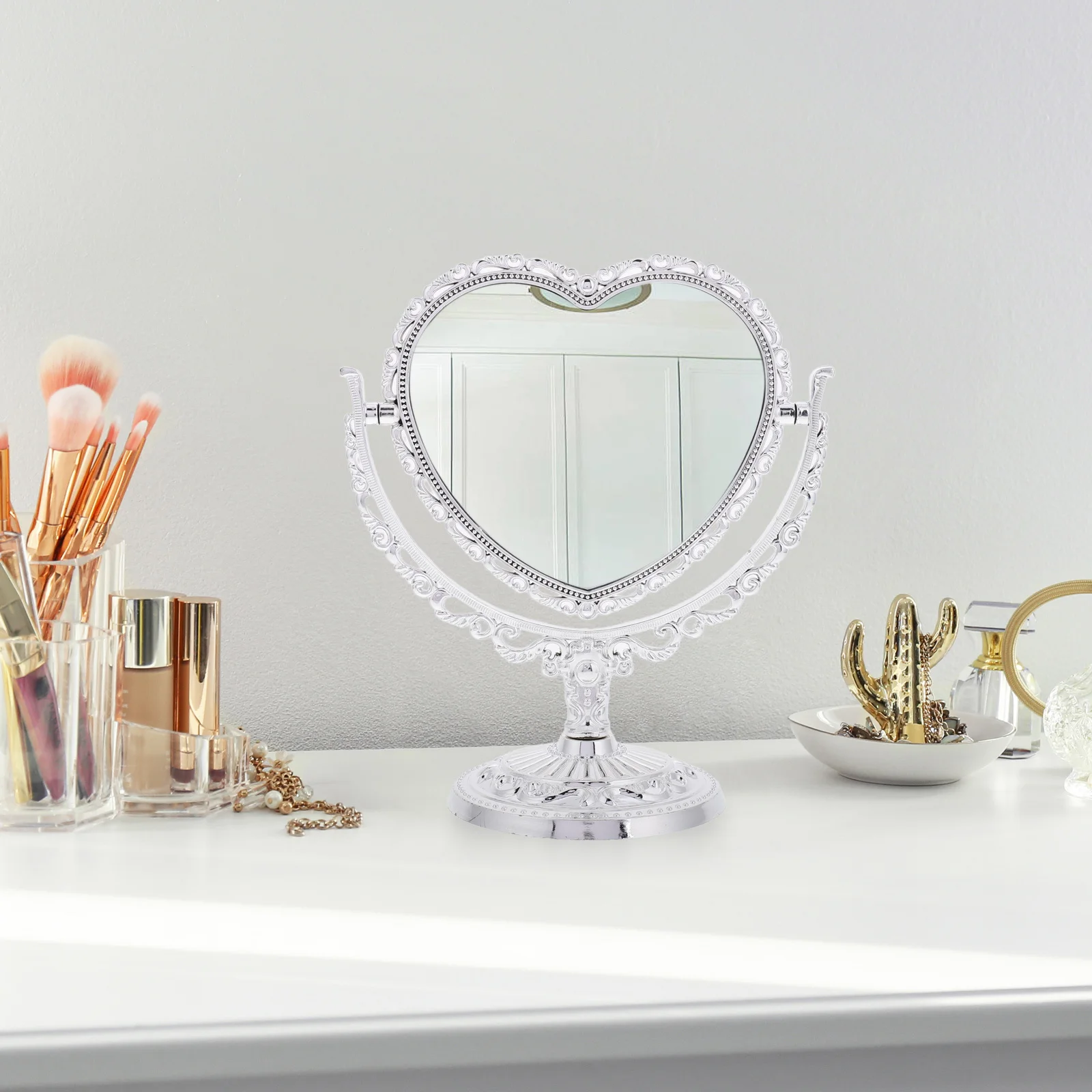 مرآة مكياج لطيفة على شكل قلب بتصميم عتيق انعكاس عالي الوضوح مثالي لديكور طاولة غرفة النوم #6