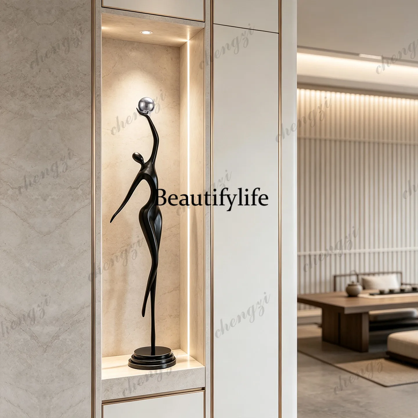 Italian minimalist sculpture vertical height one meter ornament entrance living room light luxury high-end decoration