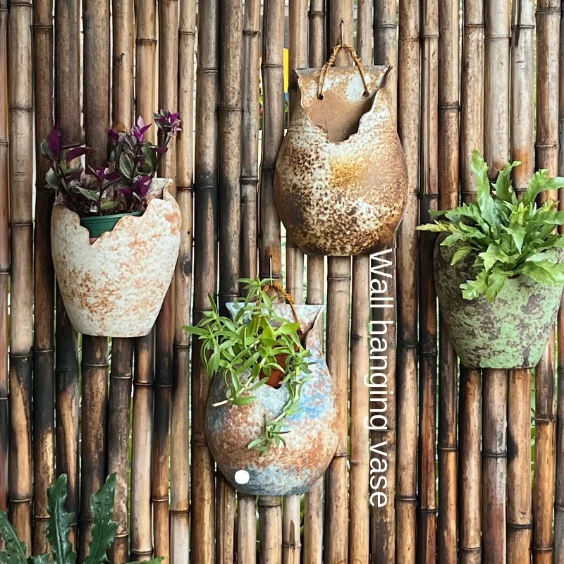 Vase Ceramic Floral Wall Hanging Decoration Vintage Flower Pot Rattan Shaped Container Suitable Garden Outdoor Decoration  Yard