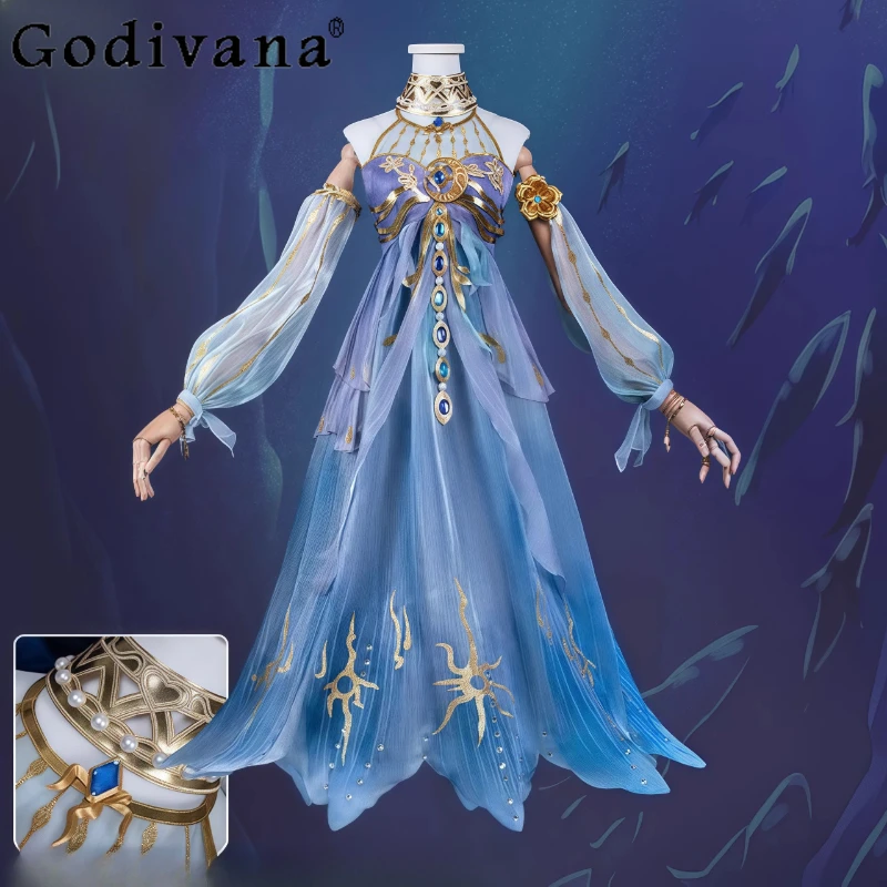 다섯 번째 성격 Cos 의류 여성 2 차원 게임 코스프레 드레스 세트 여성 여름 블루 할로윈 드레스