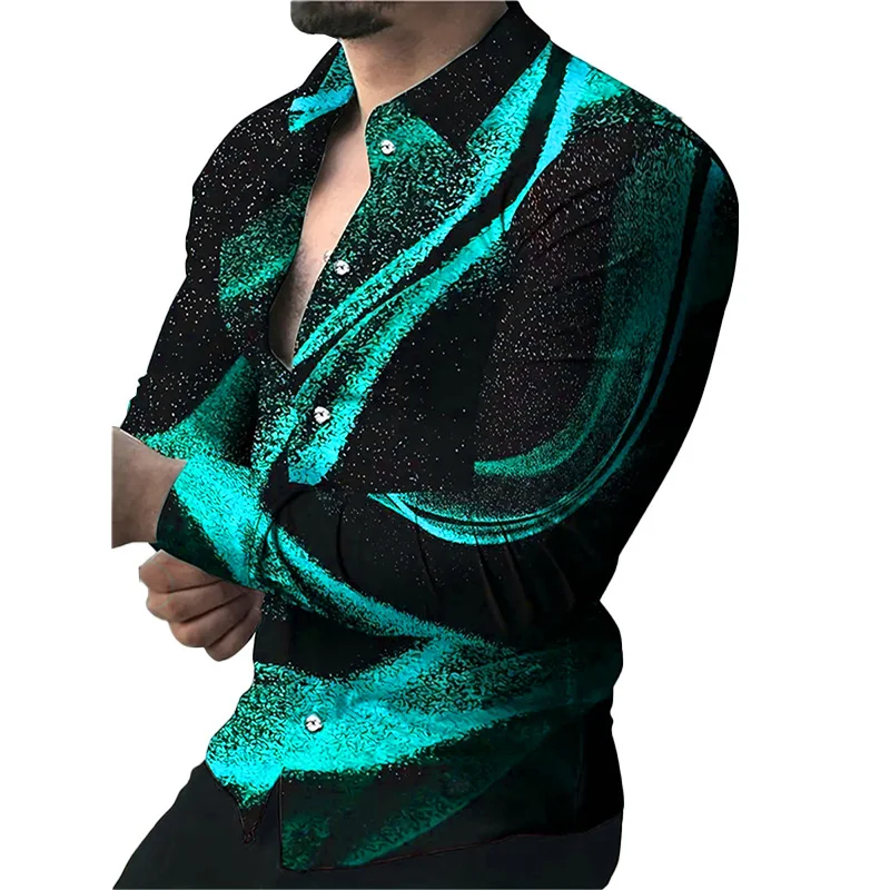 2024 Men\'s Multicolor Gilt Personalized Fashion Casual Party Suit Lapel Long Sleeve Printed Versatile Large Size Shirt