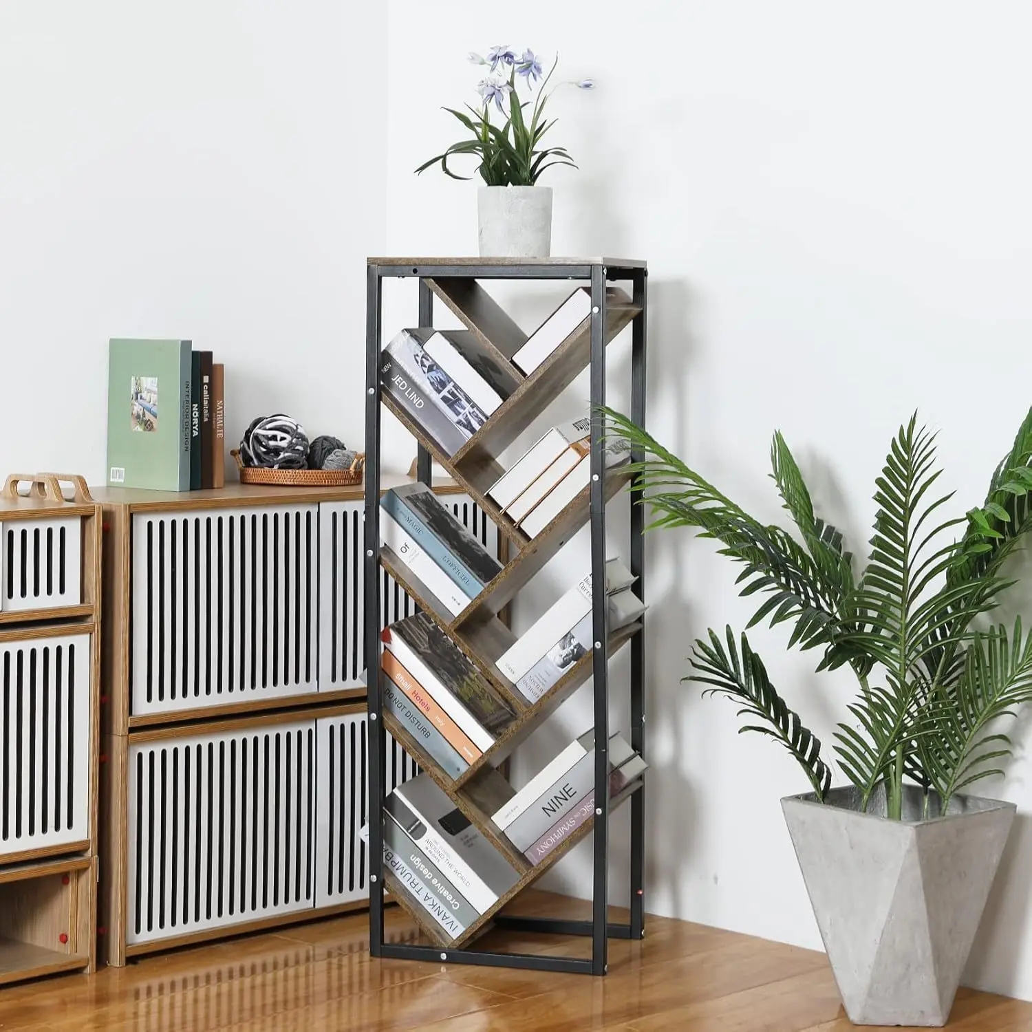 tree shaped nine story storage bookshelf can store books, magazines, photo albums, and display bookshelves