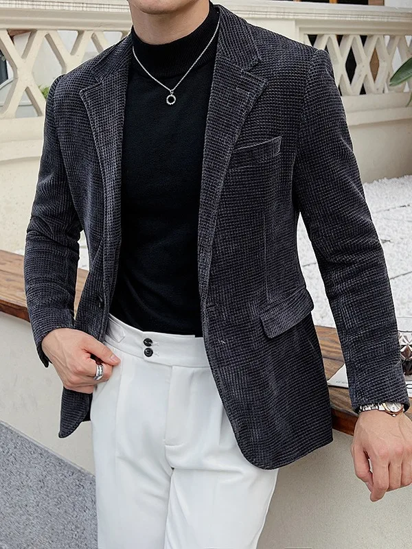 

L7388 Men's British style slim casual thickened suit