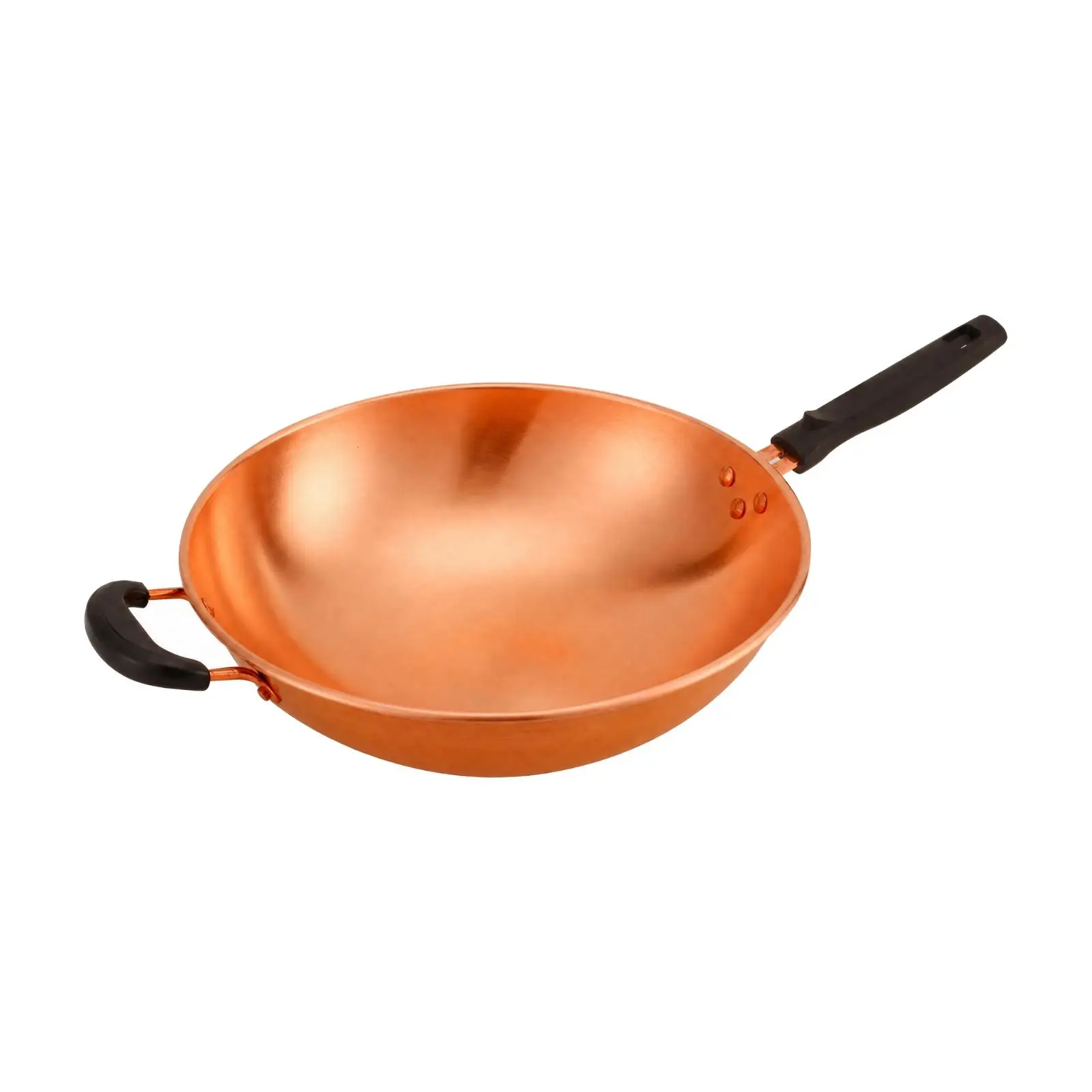 Long-Lasting Round Copper Wok with Flat Bottom Heavy-Duty Copper Wok with Dual