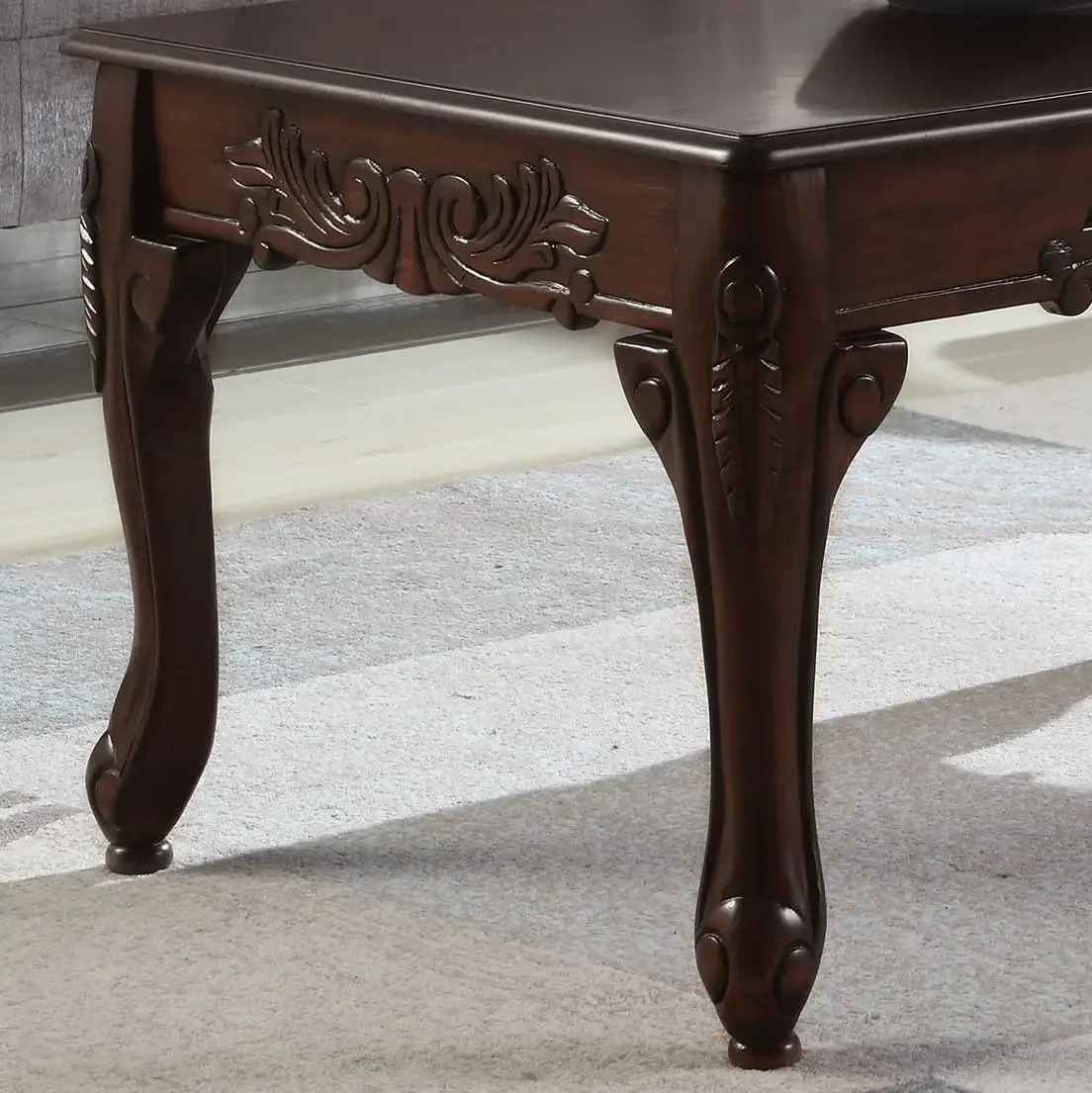 [New Arrival!]Traditional Ornate Detailing Wood Coffee Table, Dark Cherry