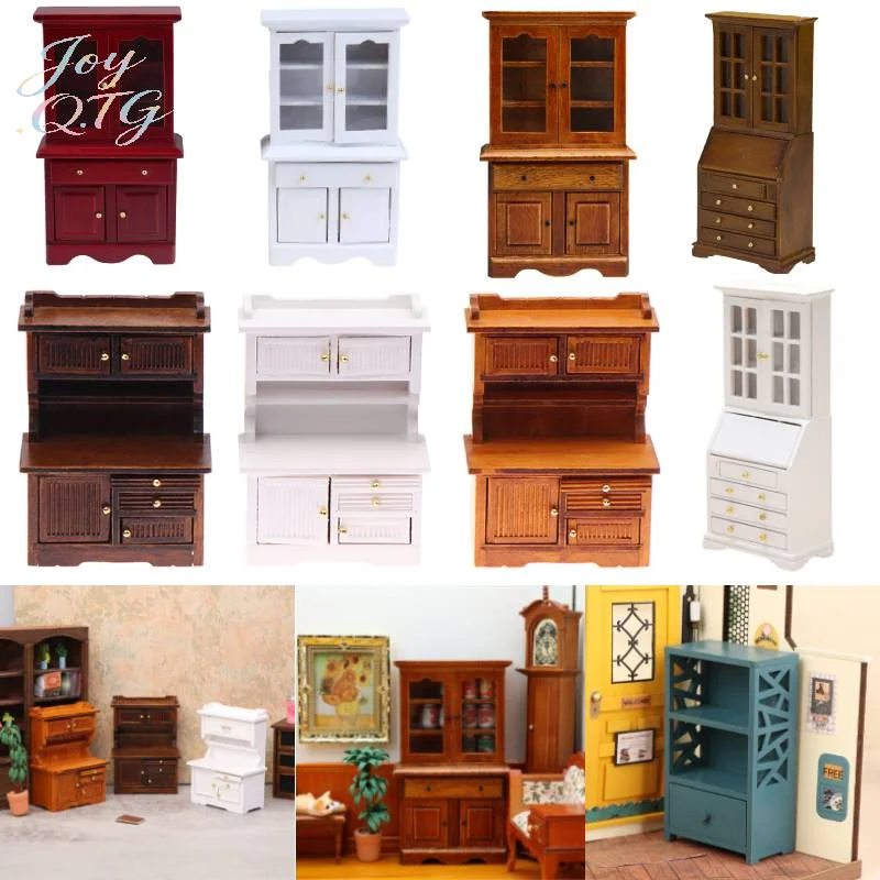 1PC Vintage Miniatur Möbel 1:12 Puppenhaus Holz Tisch Multifunktions Schrank Bücherregal Modell Spielzeug Schrank Puppen Zubehör