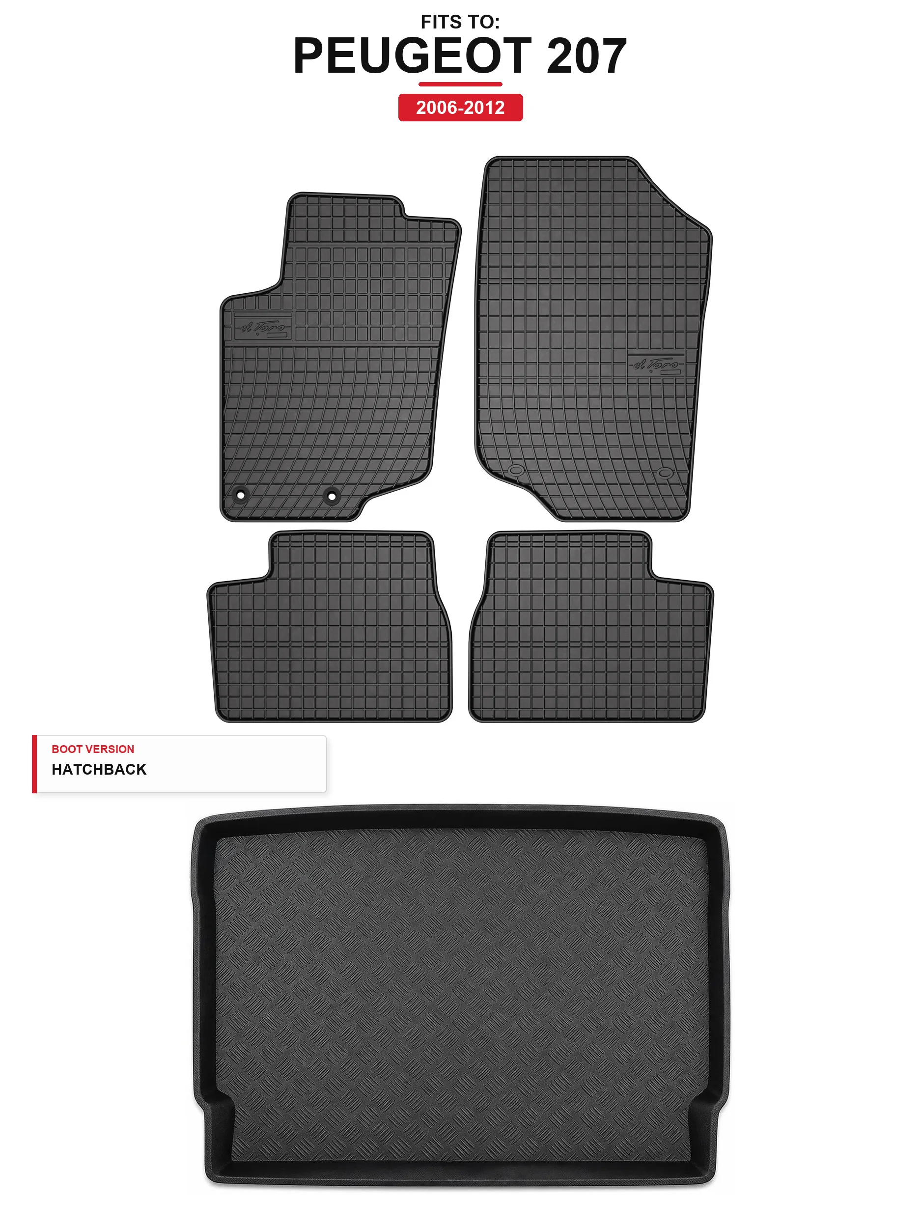 Solidpro Rubbermatten + Kofferbakmat Voor: Peugeot 207 2006-2012 5 El.