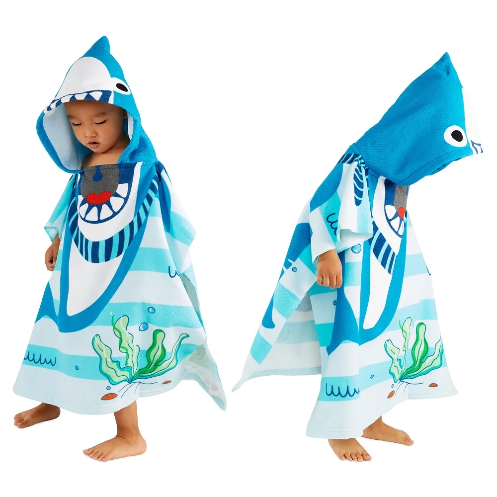 Children's Bathrobe Cloak Microfiber Hooded Cloak Bathrobe Cartoon Wearable Towels Swimming Beach Bathrobe Baby