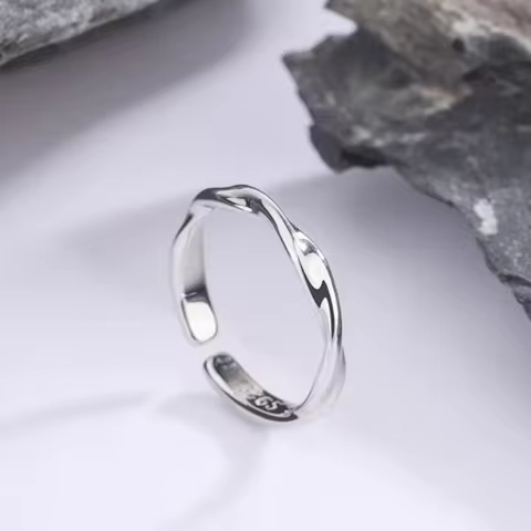925 Sterling Silver Simple Twisted Wire Ring Women's Dinner Party Luxury Hand Jewelry