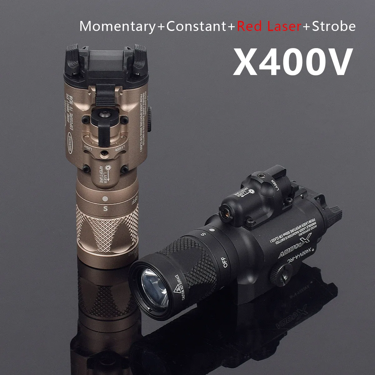 

Tactical X400 X400V Pistol Gun Light Combo Red Laser Constant / Momentary / Strobe Output Weapon Scout Rifle Flashlight X300