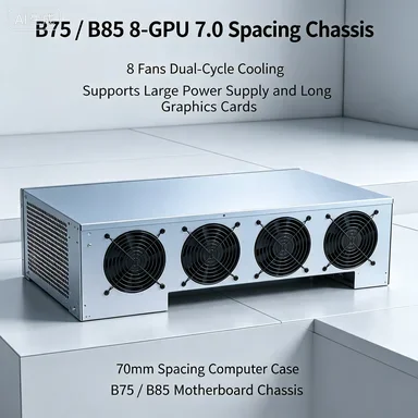 Multi‑GPU Computing Platform Chassis, 70mm Card Spacing 8‑Fan Silent Case Compatible With B75 / B85 Mainboard