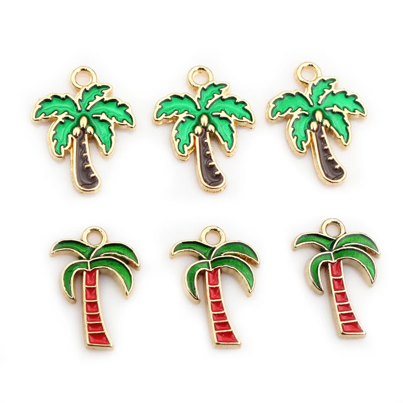 10pcs Enamel Coconut Palm Tree Charms Pendant Alloy Metal DIY Jewelry Making Findings Accessories for Necklace Earrings Bracelet