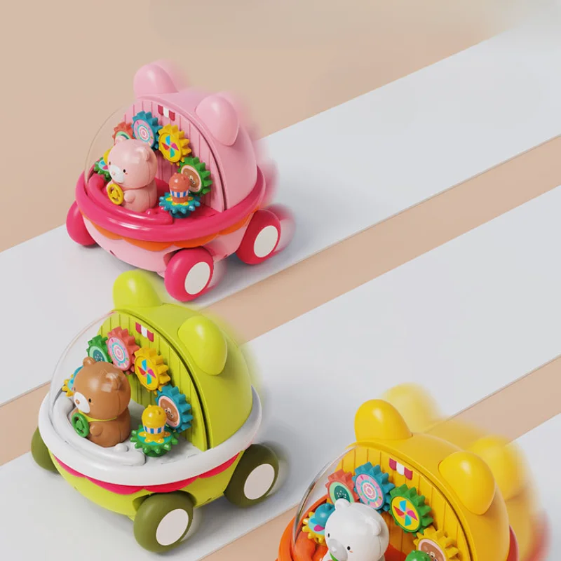 1Pcs Cartoon Bear Children's Inertia Toy Car, Baby Crawling Toddler Game Scooter, Fun Early Education Educational Clockwork Toys