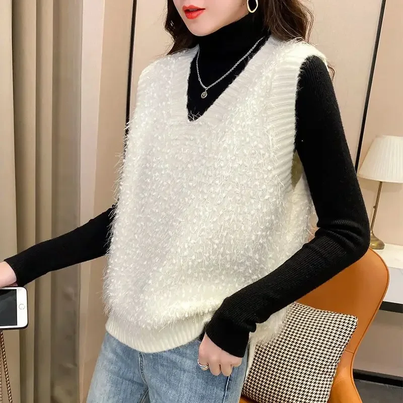 Knit Vests for Women Sleeveless Solid Waistcoat V-Neck Smooth Formal Jumper New In Lady Sweaters Crochet Clothes Aesthetic Y2k