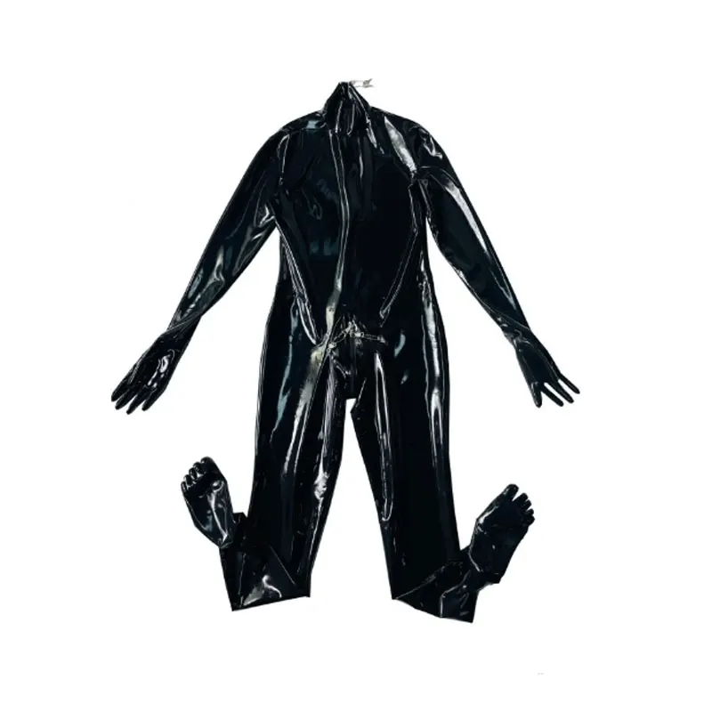 Handmade latex catsuit with gloves toes 3 way lockable zip gummi bodysuit lock zip