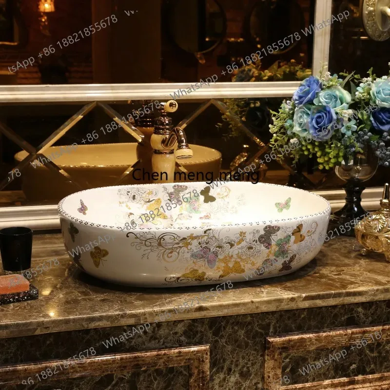 K153 European art stage, oval ceramic washbasin, American style, on-stage washbasin