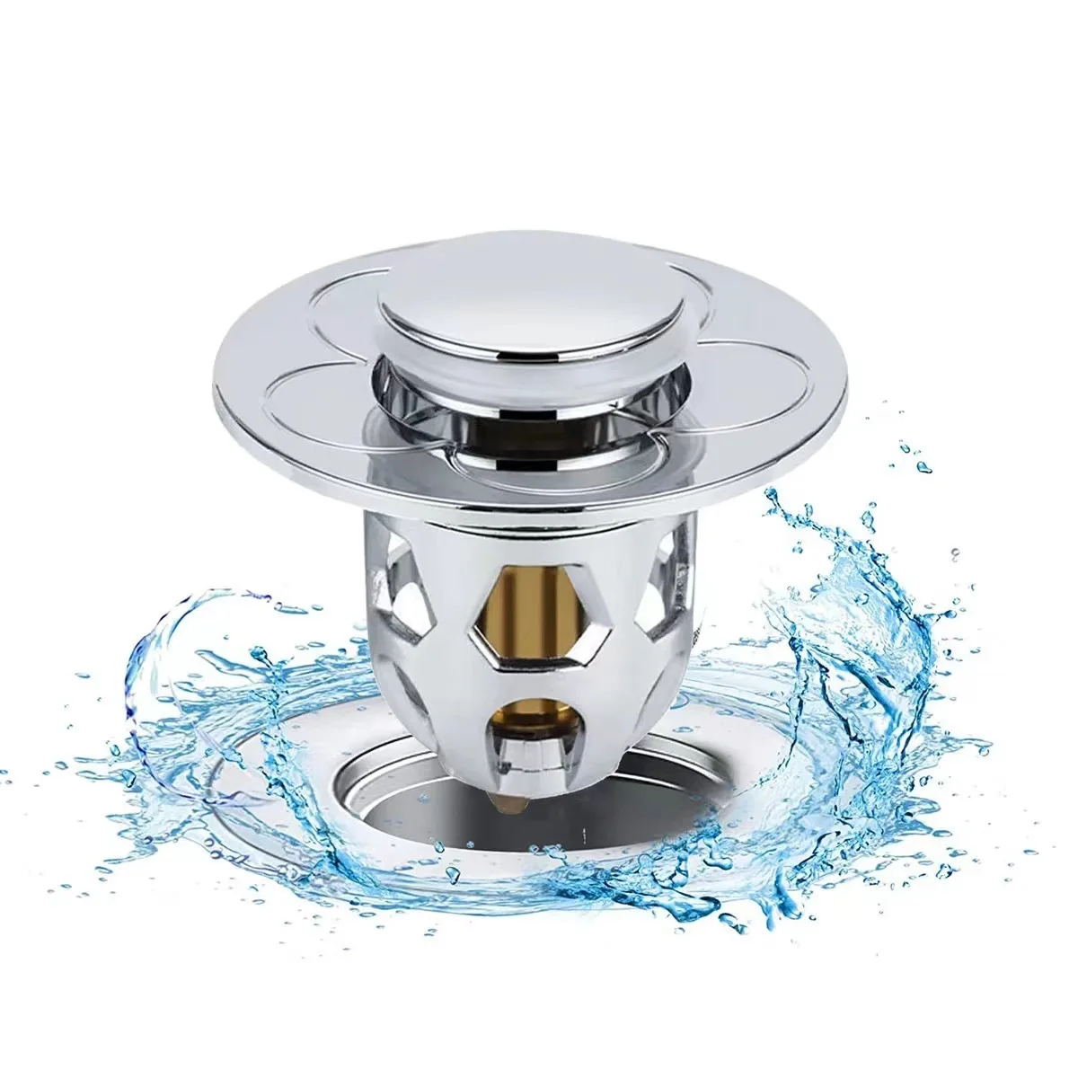 Universal Bathroom Sink Stopper with Hair Catcher for 34-40mm Drain Hole Pop Up Sink Plug Basin Drain Strainer Spring Core