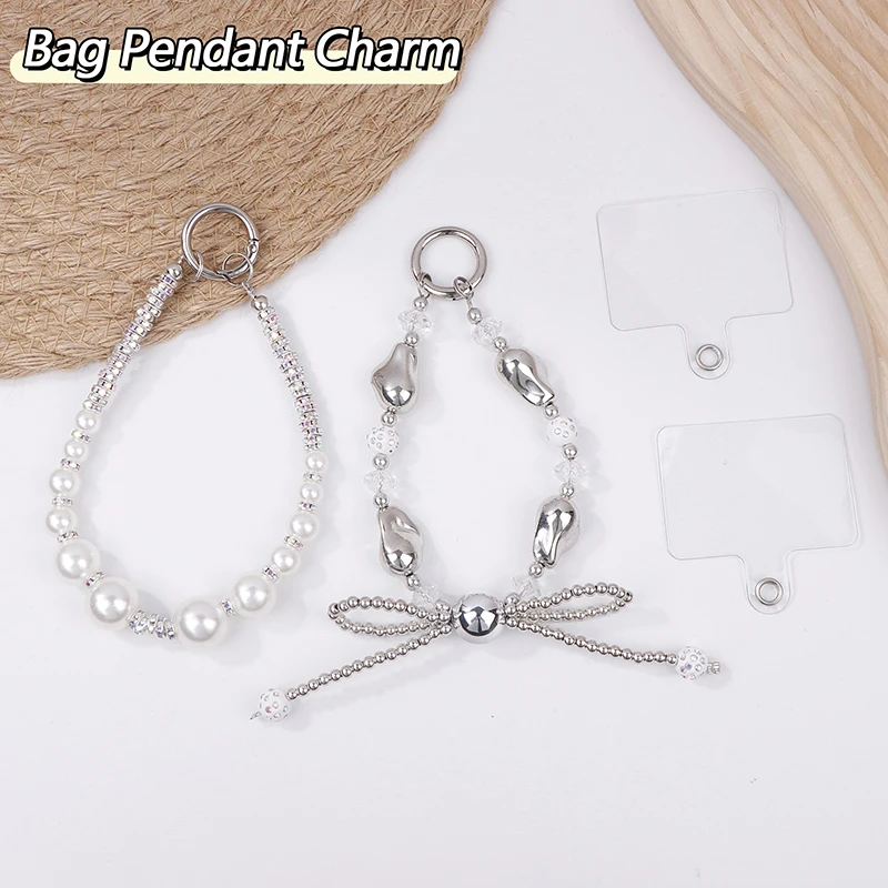 Bowknot Pearls Bag Pendant Charm Heart Keychain Elegant Beaded Keyring Sweet Key Chain Phone Key Bag Hangings