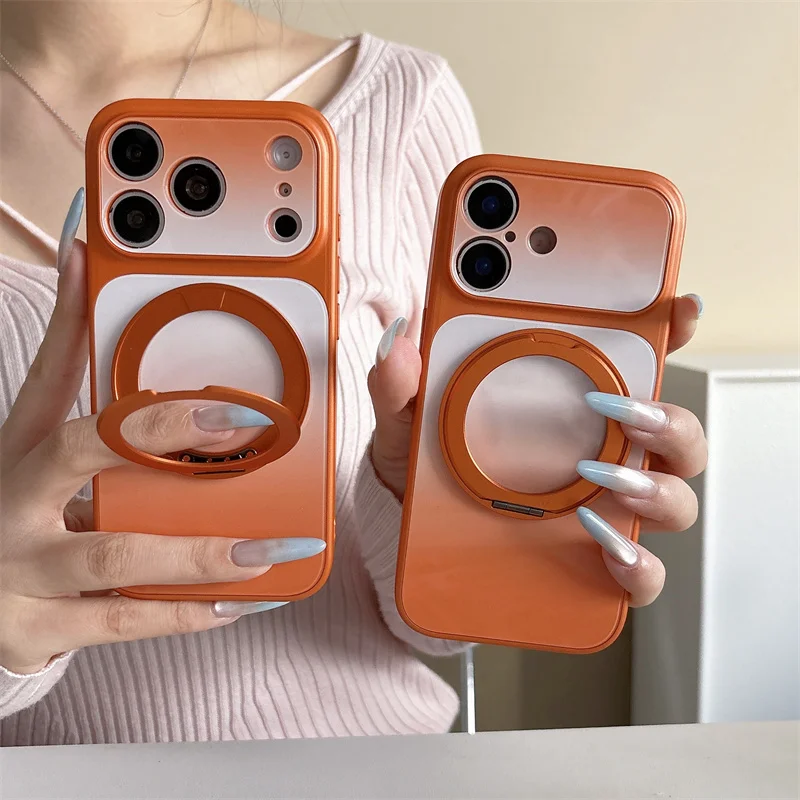 

Minimalist Orange White Gradient Phone Case with Ring Holder For iPhone 14 15 16 17 Pro Max Glossy Protective Cover
