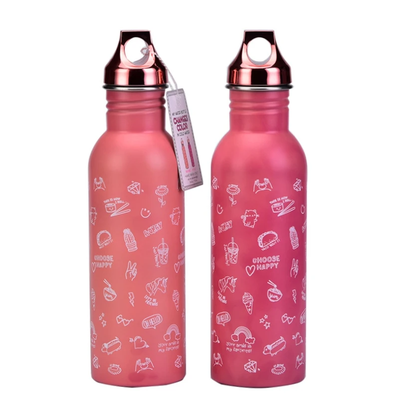 Single-layer Stainless Steel Sports Water Bottle Temperature-sensitive Colour-changing Water Cup Colour Change When Cold