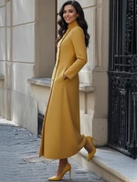 Freeacy Women's Yellow Mandarin Collar Diagonal Long Sleeve Buttoned Maxi Dress for Wedding Guest 2026 Luxury Office Dress - Image 6