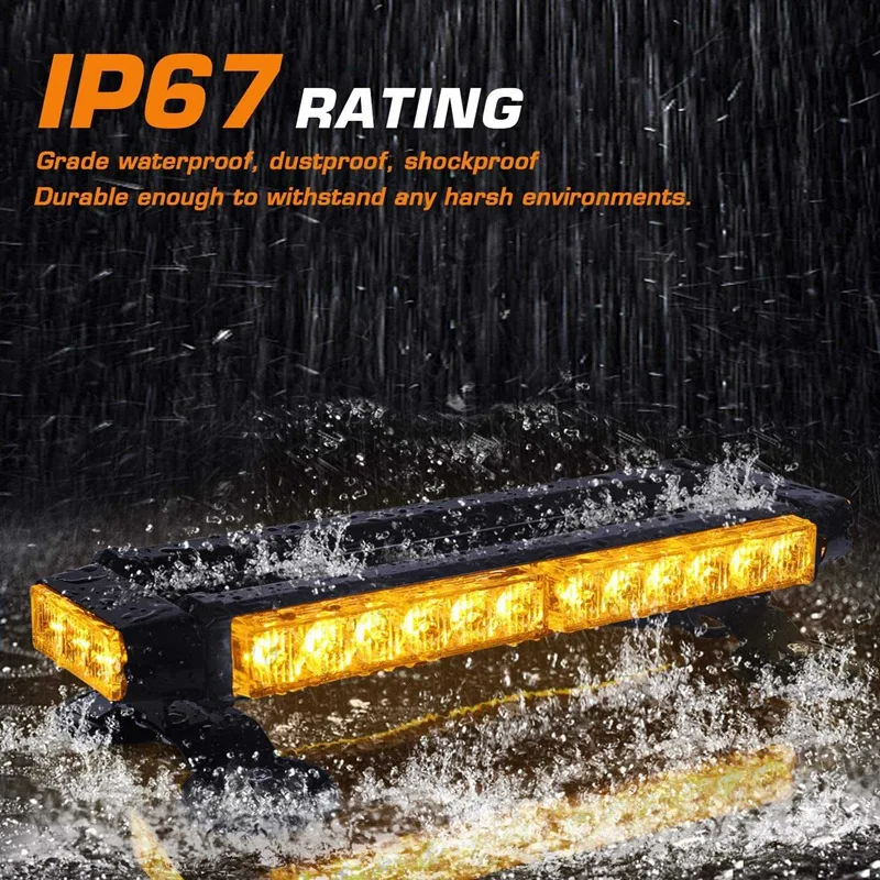 15 Inch Amber 30 LED Roof Strobe Flashing Light Bar Magnetic Emergency Beacon Warning Flash 30W 12V