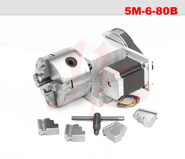 CNC Rotary axis hollow shaft 4th axis A axis K5M-6-80 80mm with chuck 4 jaws for cnc router miiling machine