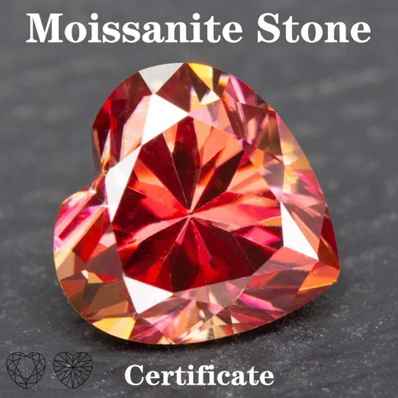 

Moissanite Stone Watermelon Red Color Heart Shape VVS1 WithGRA Certificate Pass Diamond Tester Charms Jewelry Making Materials