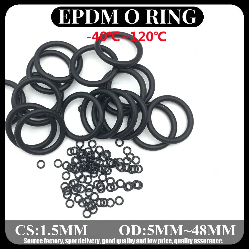 

50pcs EPDM O-Ring Gasket CS 1.5mm OD 5mm ~ 48mm EPDM Automobile Nitrile Rubber Round O Type Corrosion Oil Resistant Seal Washer