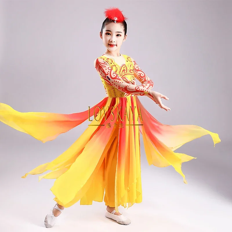 Etnische Dans Bloeiende Performance Kleding Kinderen Meisje Wedstrijd Danskleding Chinese Stijl