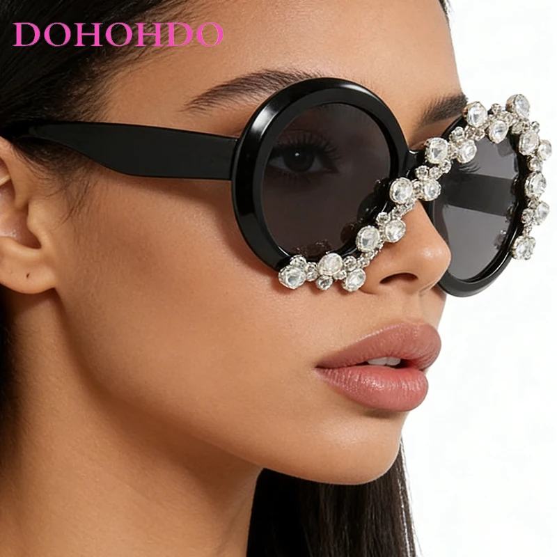 

Oversize Diamond Round Retro Sunglasses UV400 For Women Fashion Popular Vintage Men Luxury Trend Brand Designer Shades Eyewear