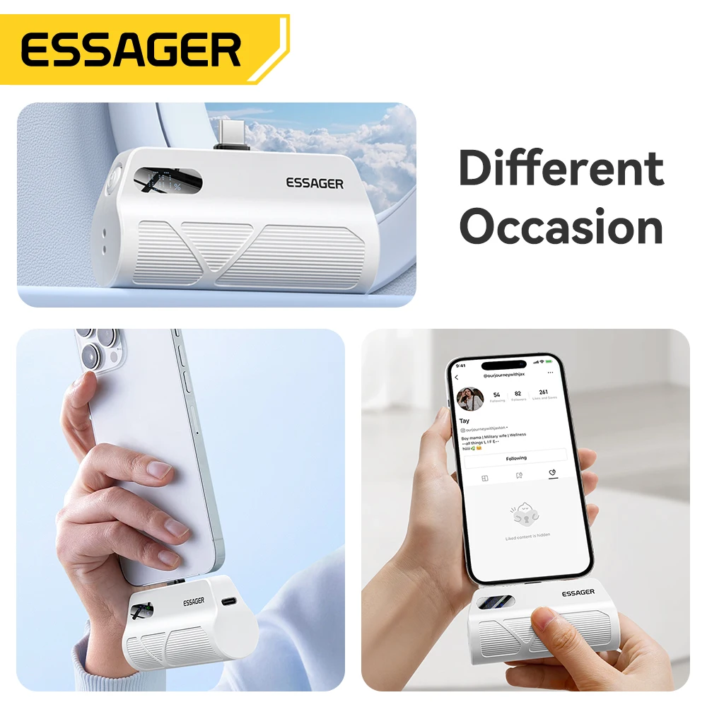 Essager Mini Power Bank 20W 5000mAh Type-C/Lighting Fast Charging External Battery for iPhone 16 15 14 13 Pro Max Samsung Xiaomi