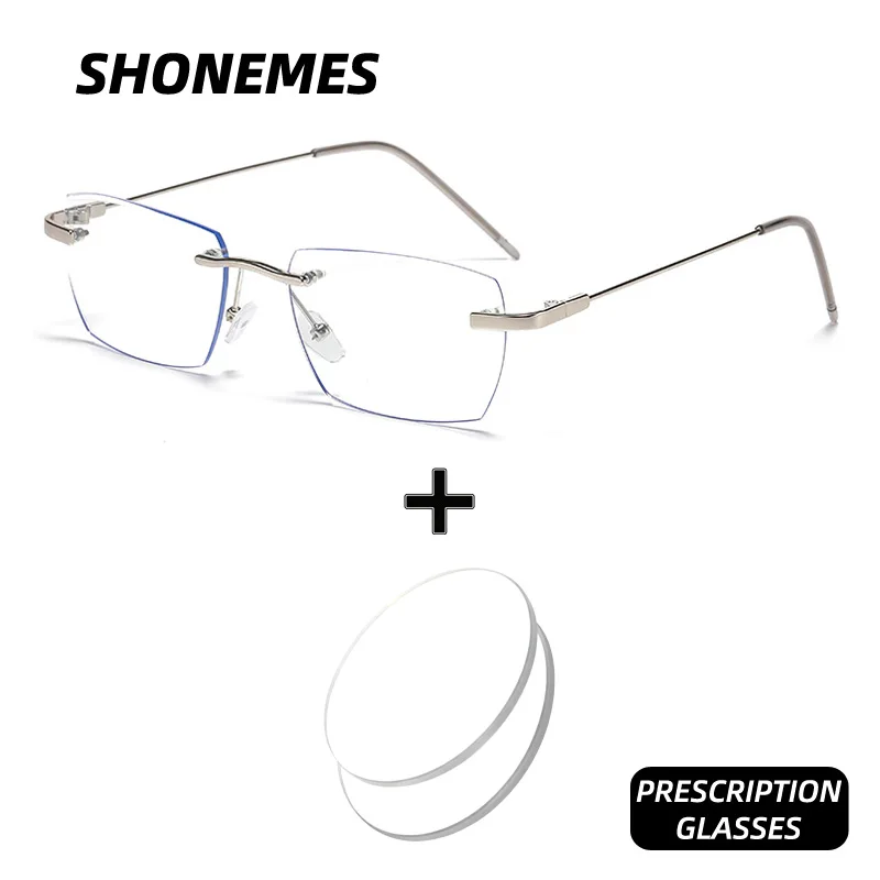 

SHONEMES очки без оправы, стильные многоугольные очки для женщин и мужчин, оптические очки с защитой от синего света, близорукость/дальнозоркость
