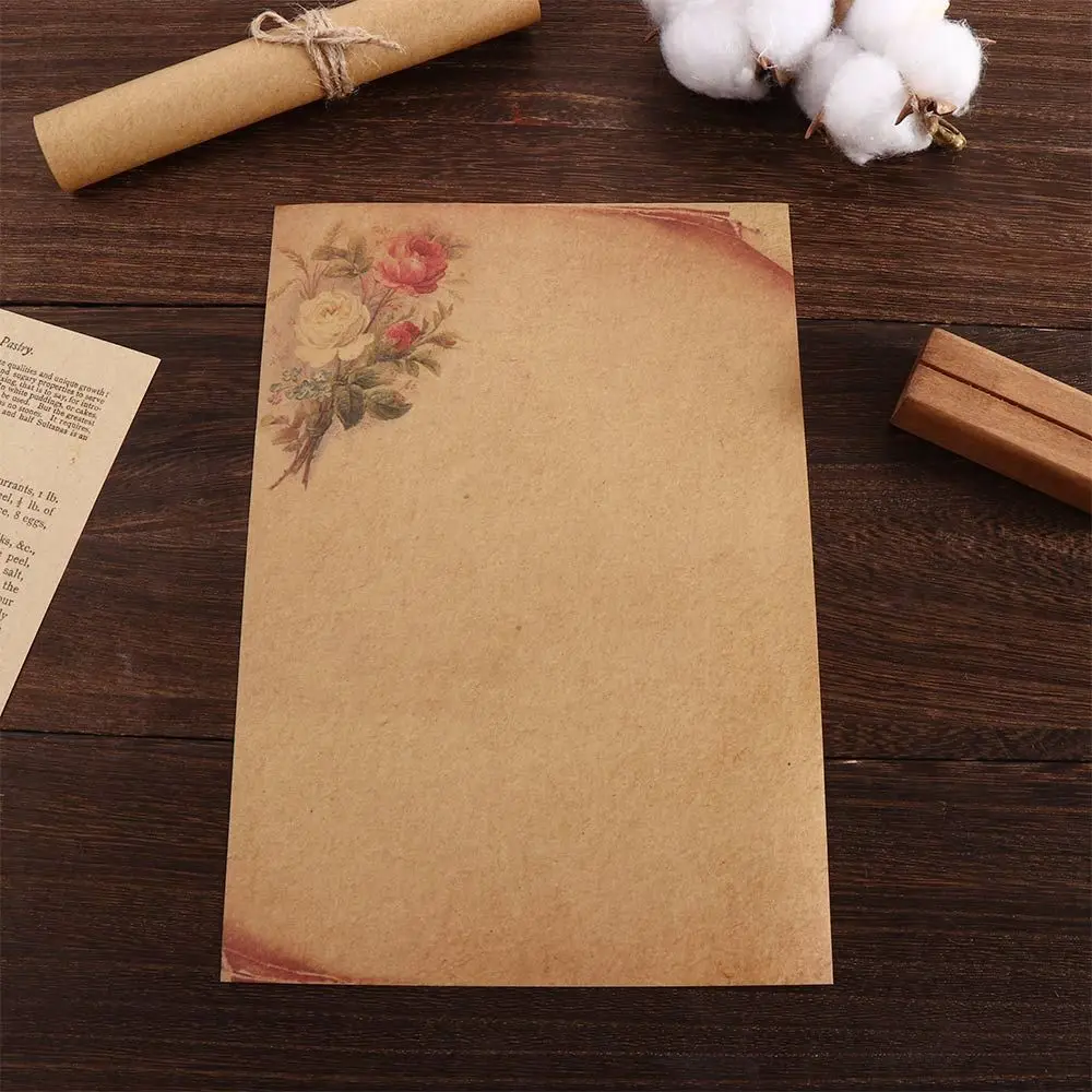 Brown Flower Desig Craft Paper Kraft Paper with Rope Valentine's Day Envelope Writing Paper Letter Pad Retro Vintage