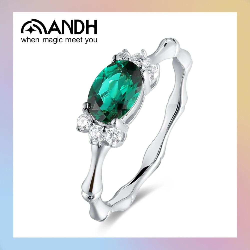 

ANDH кольцо с муассанитом овальной огранки из лабораторных изумрудов, серебро 925 пробы, дизайн с бамбуковым узлом, роскошные ювелирные изделия на день рождения, годовщину, подарок для жены, мамы