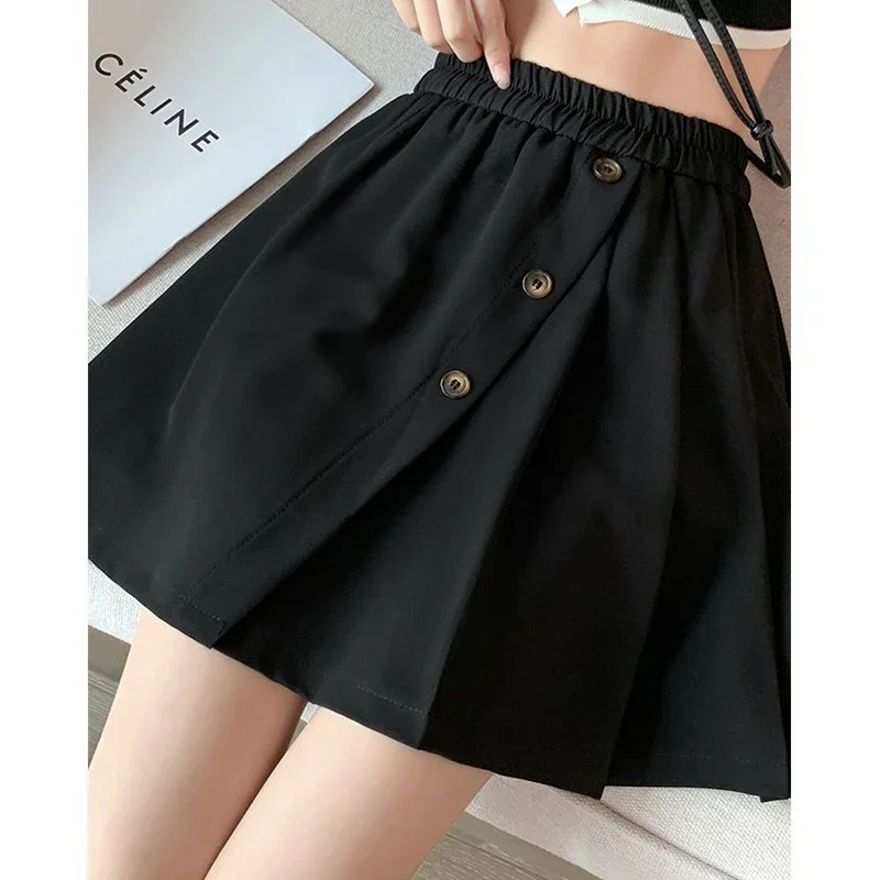 Faldas irregulares empalmadas con botones de Color sólido a la moda, ropa femenina, novedad de verano 20224, faldas informales holgadas elásticas de cintura alta