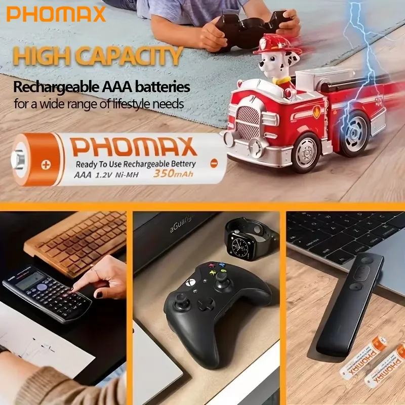 

PHOMAX Universal Rechargeable Battery AAA 350mAh NiMH Rechargeable Batteries for Camera Flashlight Speaker Microphone