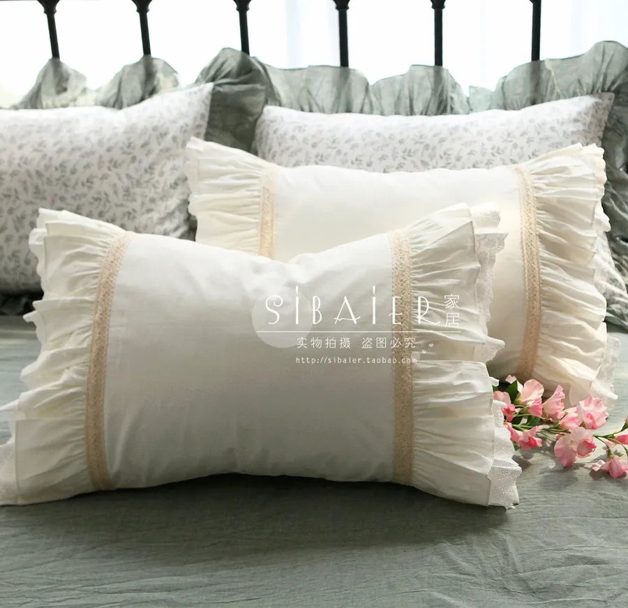 Korean Version of Nordic Style White Cotton Pure Cotton Korean Lotus Leaf Edge Lace Thickened Single Pillowcase Pure Cotton