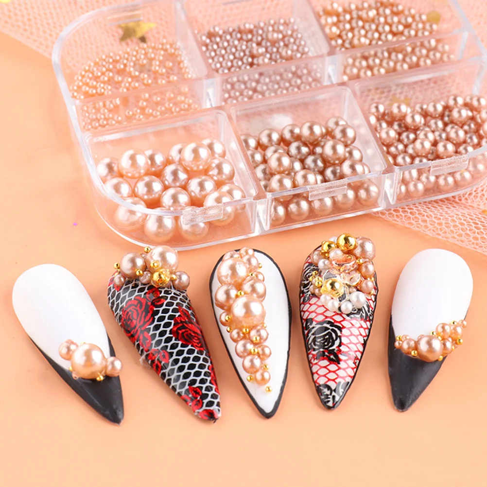 

3 Boxes Pearl Shape Nail Studs Decorative Beads for Creative Nail Art DIY Accessories Manicure Jewelry Ornaments