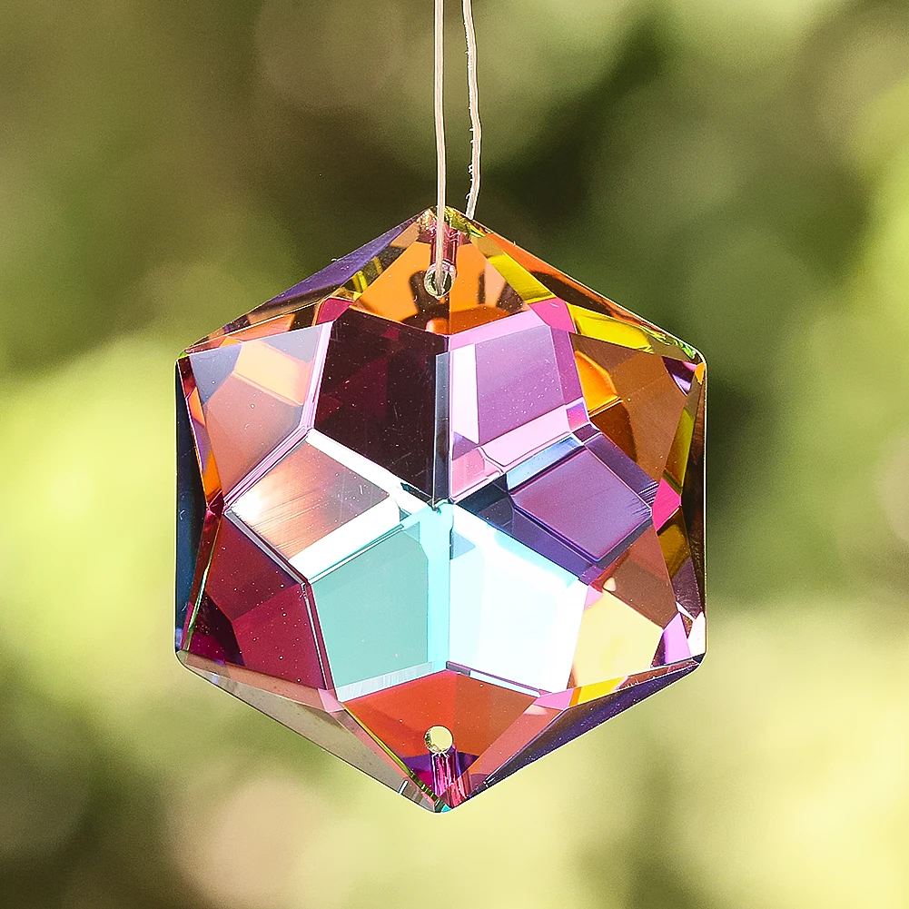 Snowflake Crystal Prism Suncatcher Hexagonal Hanging Crystal Rainbow Maker Chandelier Pendant Garden Decor Single Face Colorful