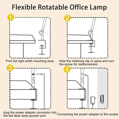 LED-skrivbordslampa med klämma Flexibel 4-sektioner Svängarm Skrivbordslampa med tre ljuskällor, 4 färglägen och 5 ljusstyrkor 10 best sales skrivbordslampa - №3
