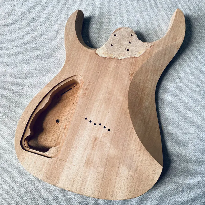 EB701 Natural Solid Mahogany HH Pickups ST Guitar Body String Through Body Unfinished No Paints for DIY Replace