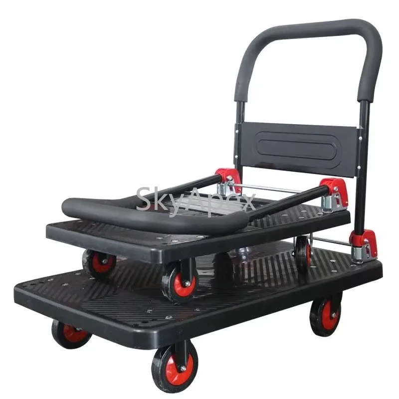 Foldable Flatbed Trolley 150kg-1000kg Capacity Foldable Four-Wheel  Transport Trolley  For Warehouse Moving Goods One Piece Sell