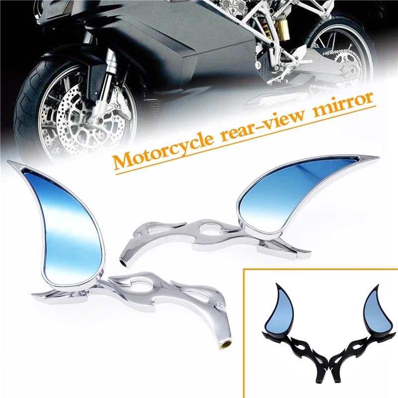 

2pcs Motorcycle Rearview Mirror 8mm 10mm Handlebar Universal Flame Shape Side Mirror Accessories for Harley Davidson Dyna ATV