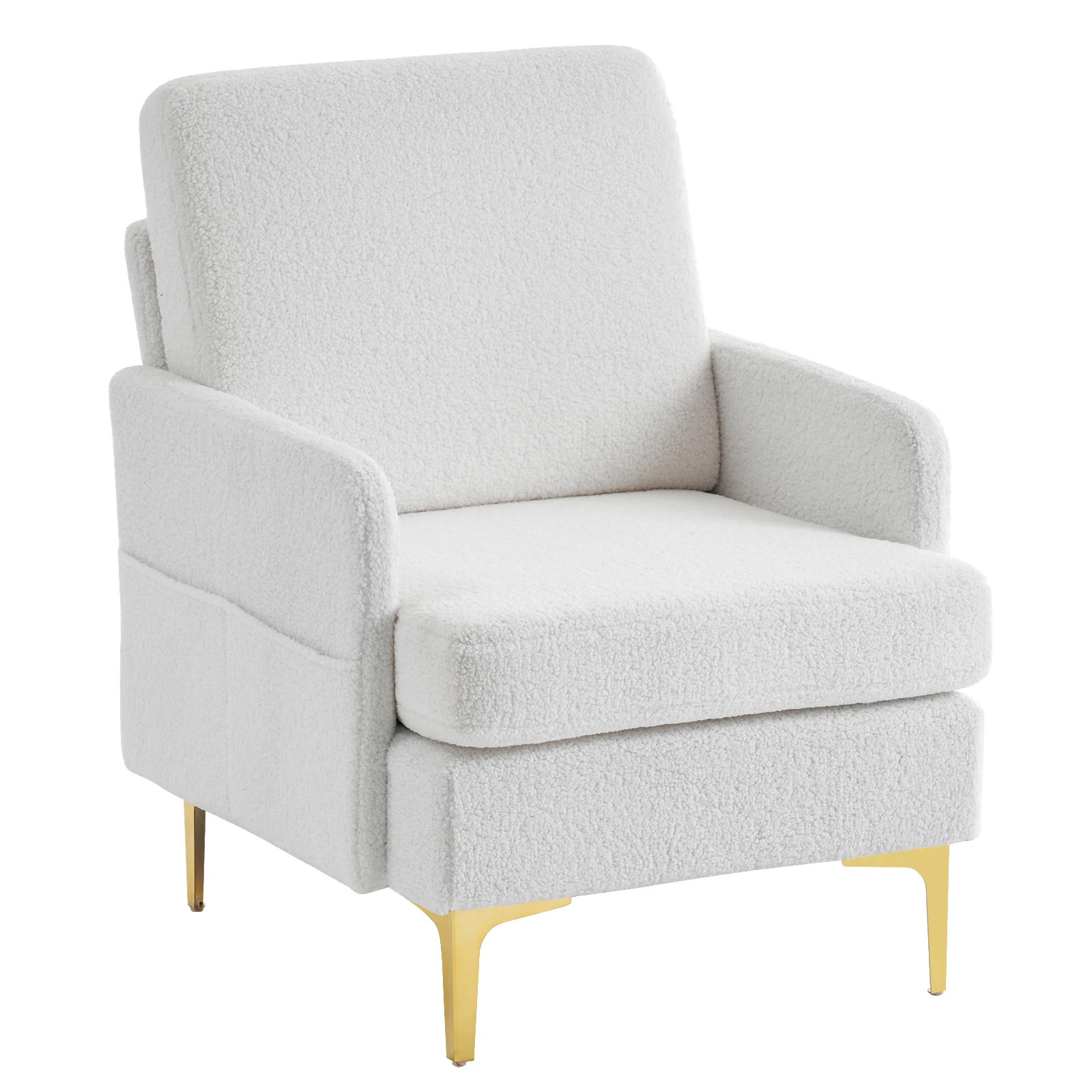 [Flash Sale]Teddy Velvet Gold Feet Indoor Leisure Chair Narrow Armrest Accent Chair Off-White/Pink/Dark Gray[US-Stock]