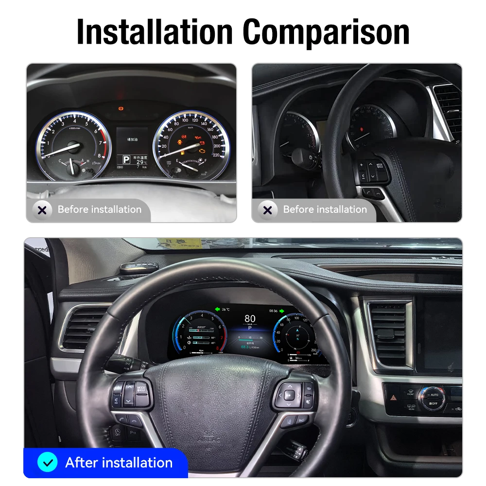 For Toyota Highlander 2015‑2021 Vertical Tesla Screen Style LCD Instrument Panel Android13 Digital Dashboard Wireless CarPlay