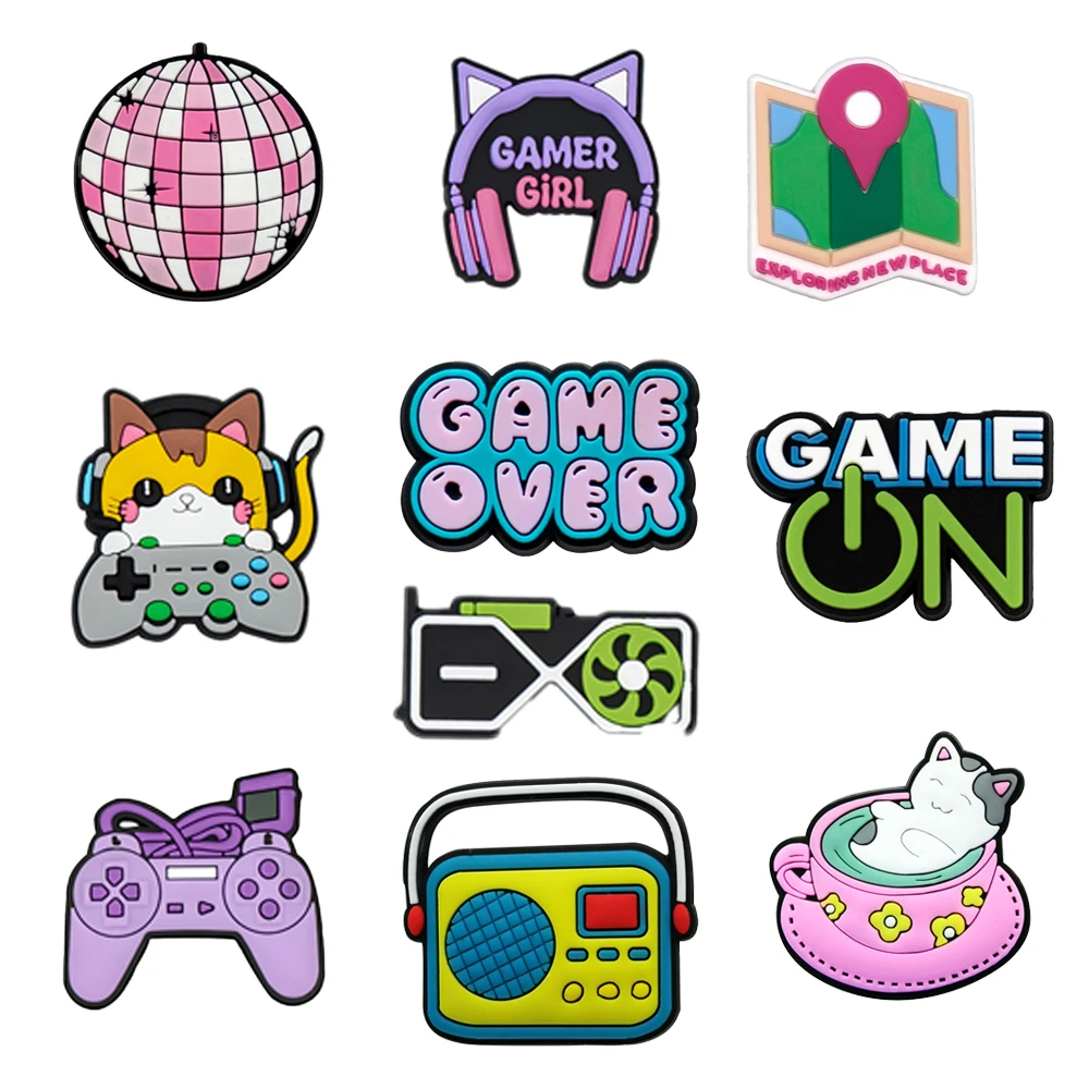 1/10pcs Cute Gaming-style Shoe Charms Headphones Game Controllers Cats Disco Balls Shoe Decoration Accessories Fits All Clogs